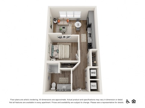 Floor plan for studio, 1 bath, 561 sqft